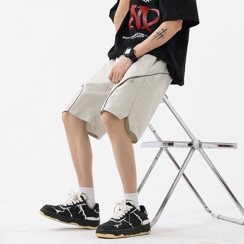Pants Mid-Waist Cargo Shorts with Binding Decoration Casual Trousers