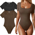 Women's Bodysuits Sexy Ribbed One Piece Square Neck Short Sleeve Bodysuits sexy bodysuit lingerie bodysuit