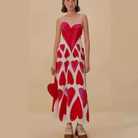 European and American fashion street fashion love print suspender dress