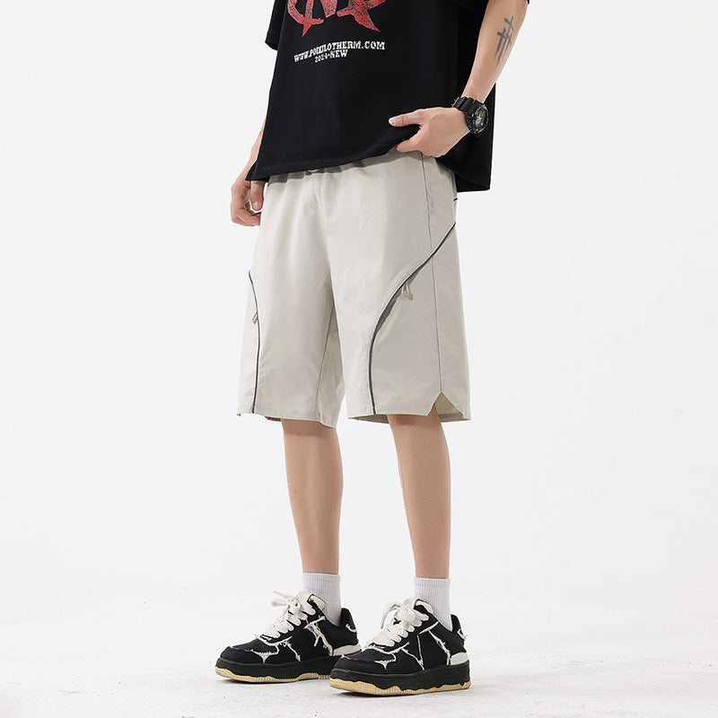 Pants Mid-Waist Cargo Shorts with Binding Decoration Casual Trousers